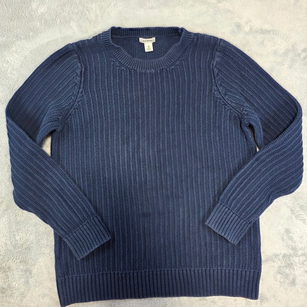 L.L.Bean Blue‎ Sweater Ribbed Cotton Crew Neck Long Sleeve Navy Women Medium - Picture 10 of 10